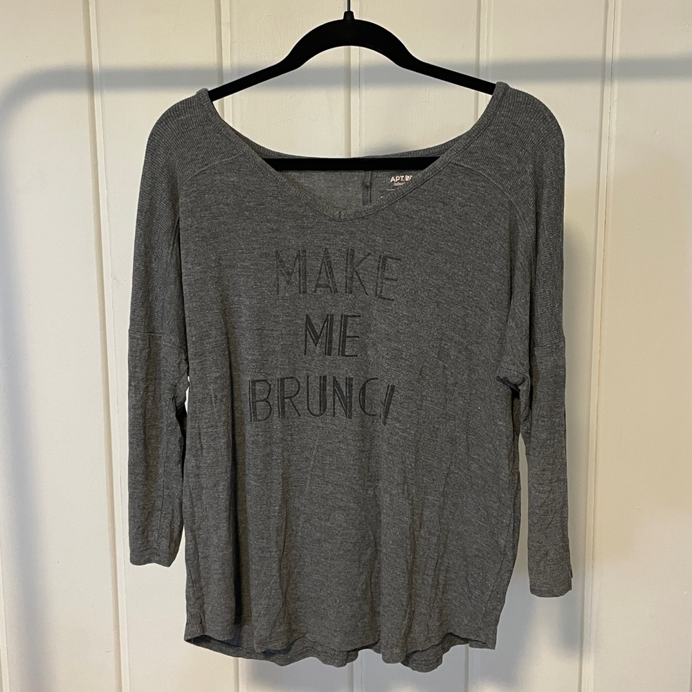 Apt 9 Dark Gray Slouchy Lounge Shirt 3/4 Sleeve Ribbed Back Size Medium